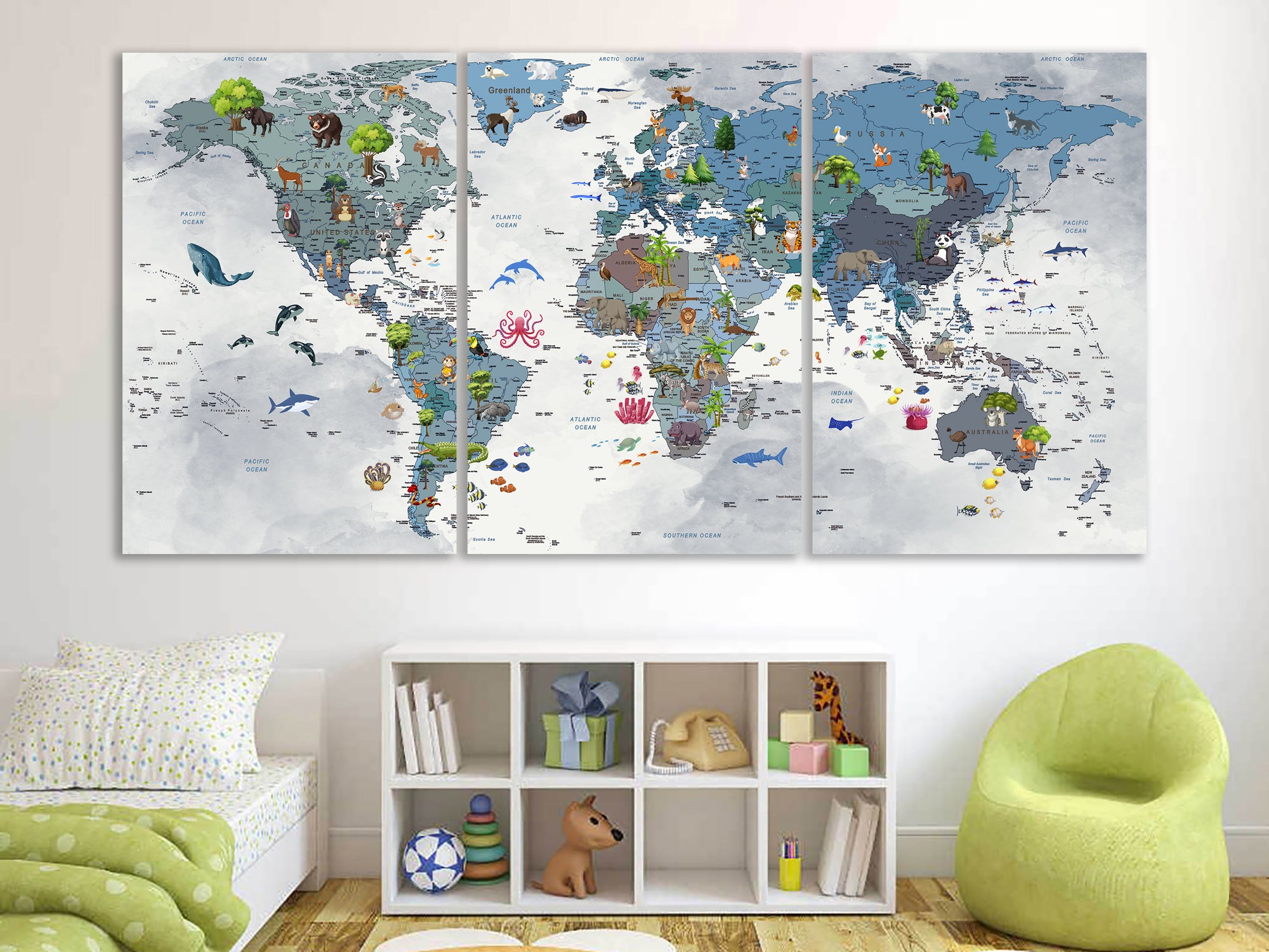 Дитяча мапа світу, друк на полотні