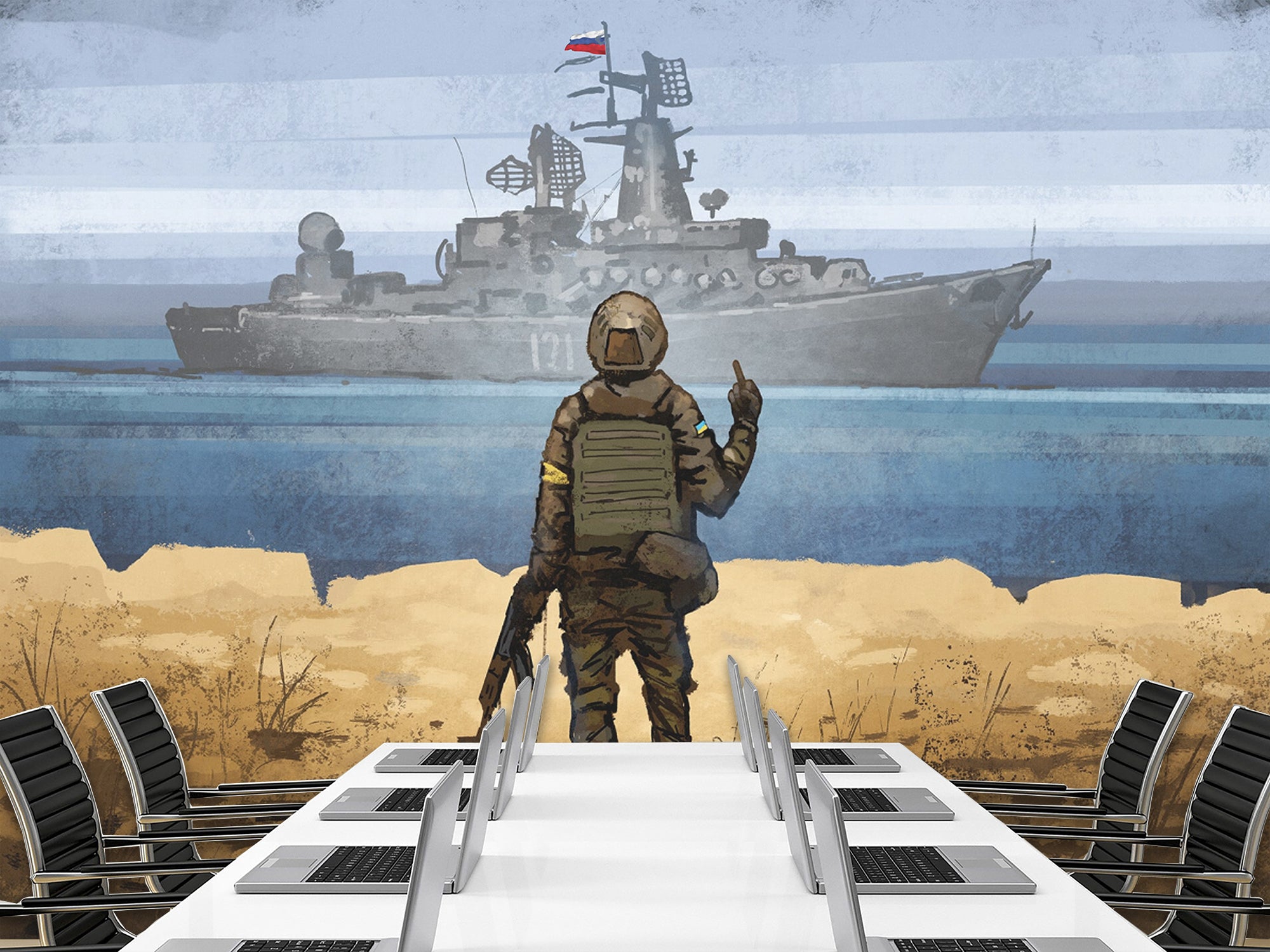 Російський військовий корабель йди на *уй, шпалери самоклеючі