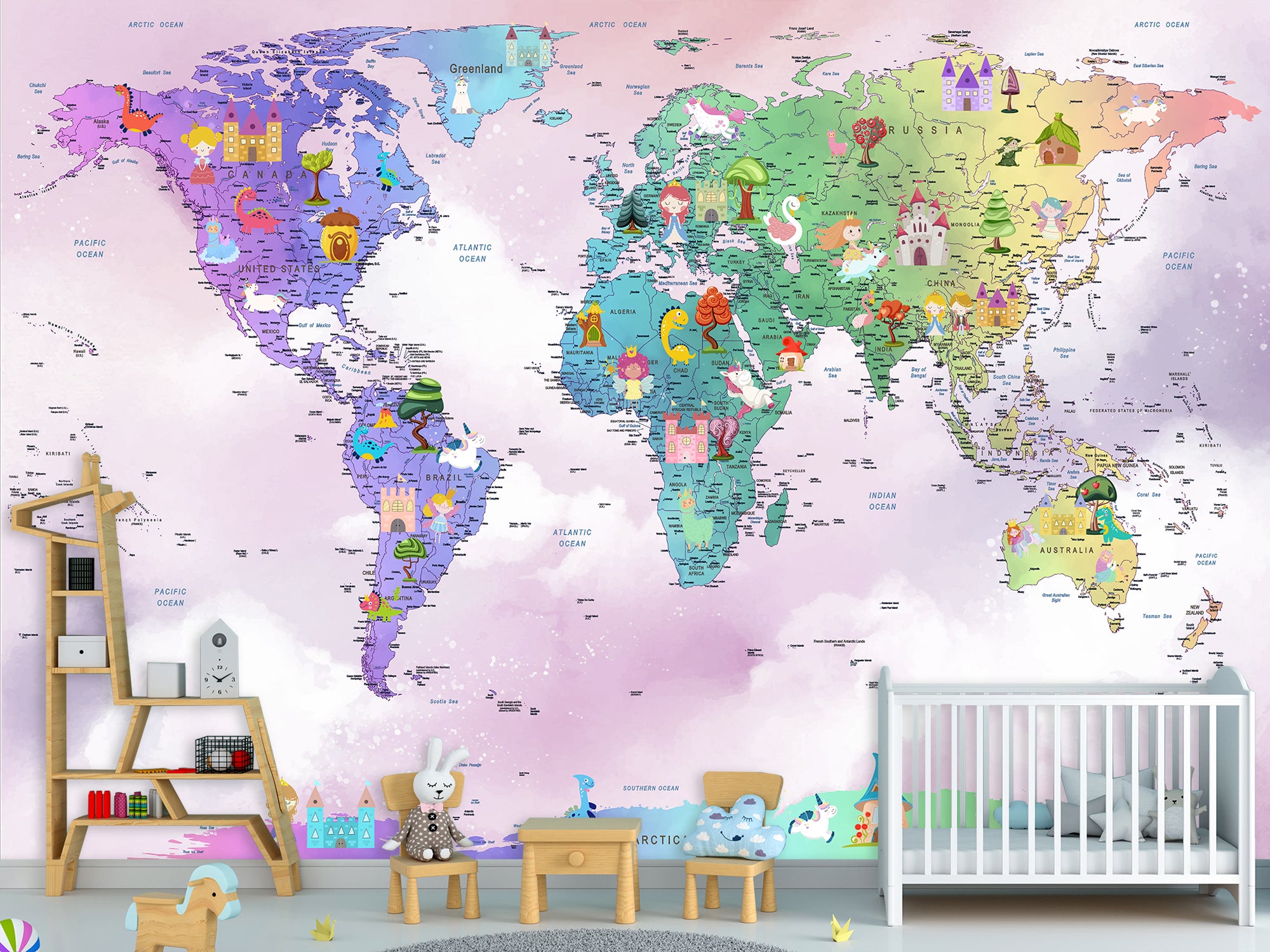 Дитяча мапа світу, шпалери самоклеючі