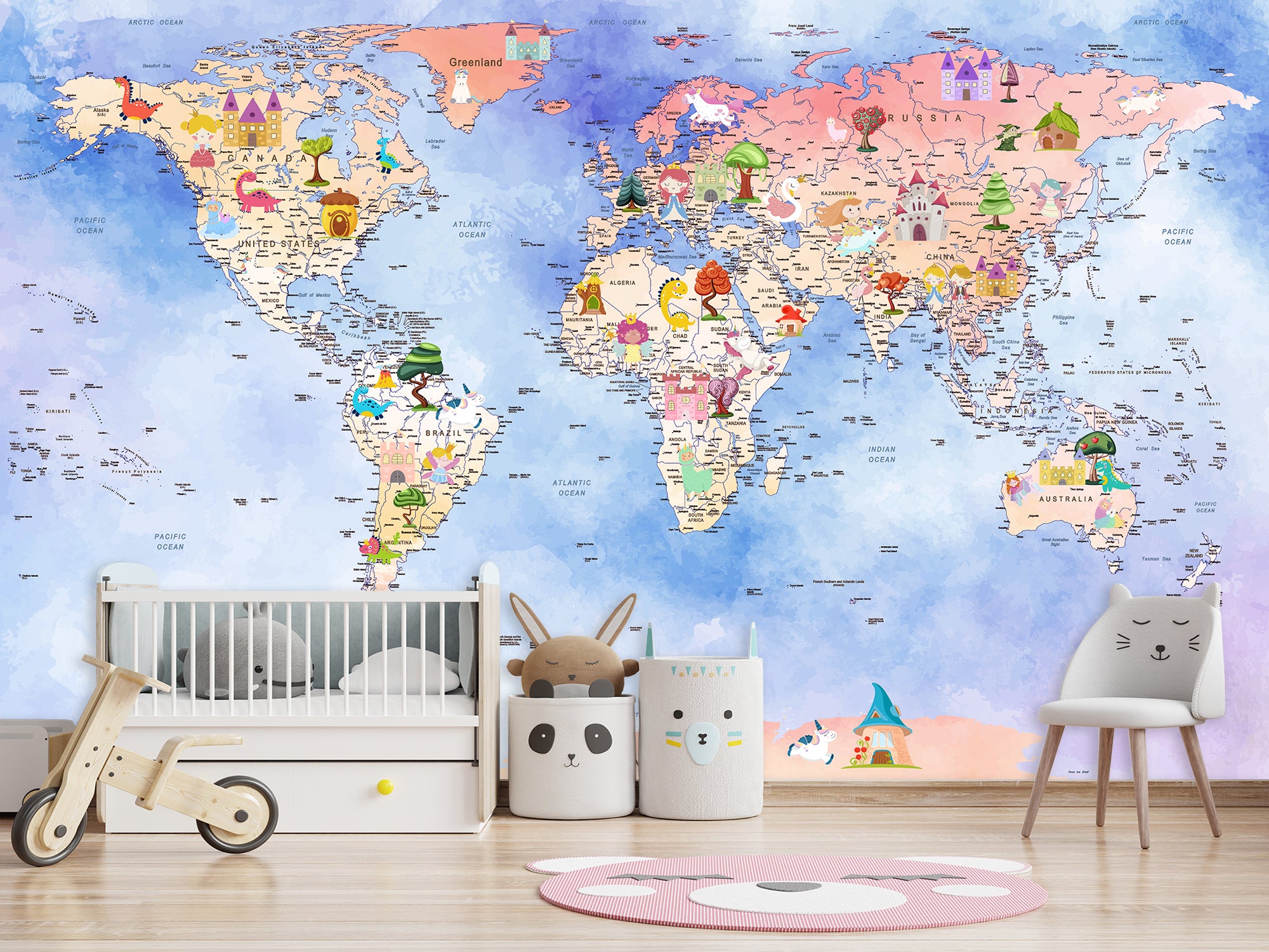 Дитяча мапа світу, шпалери самоклеючі