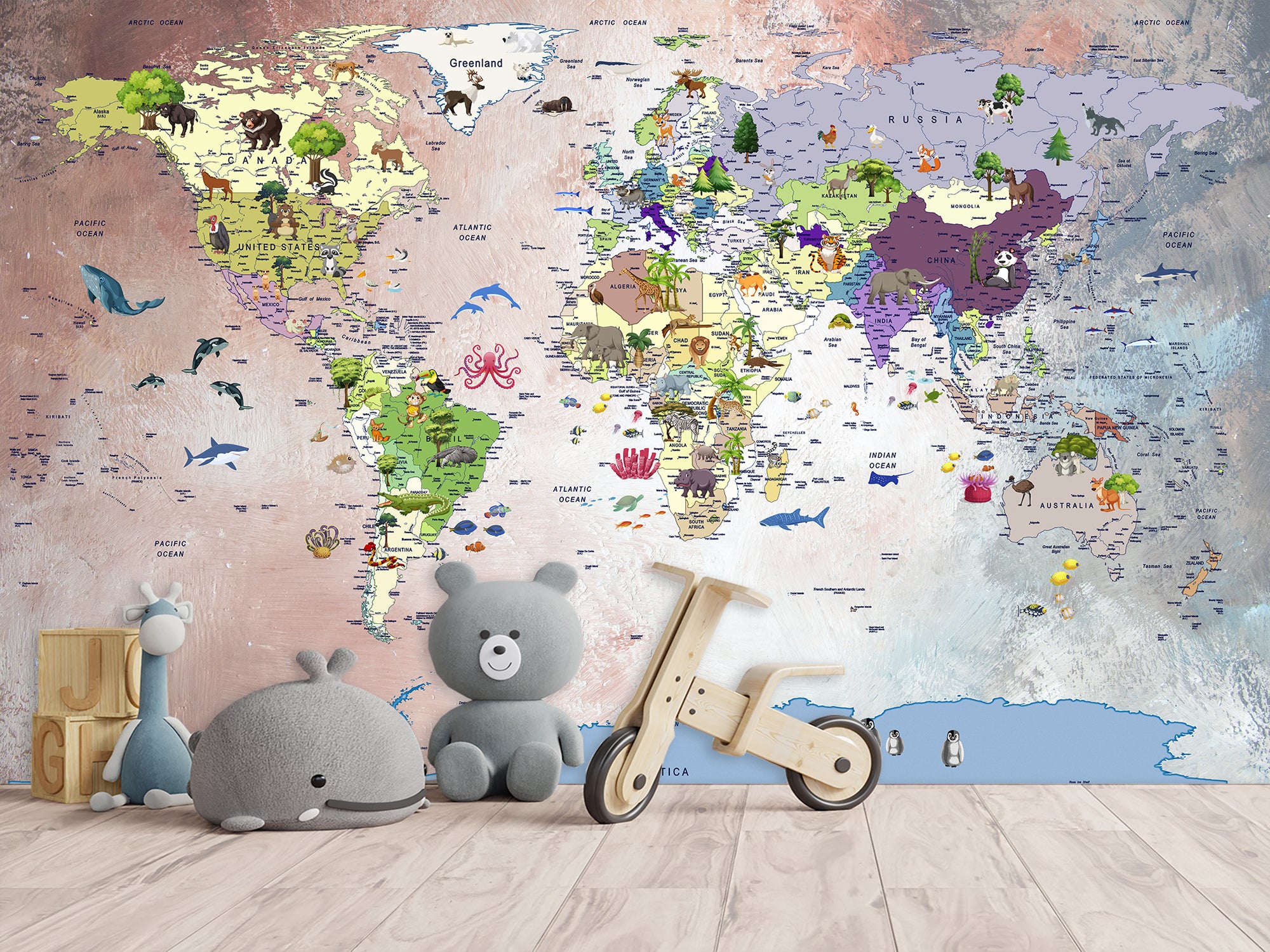 Дитяча мапа світу , фотошпалери на стіну