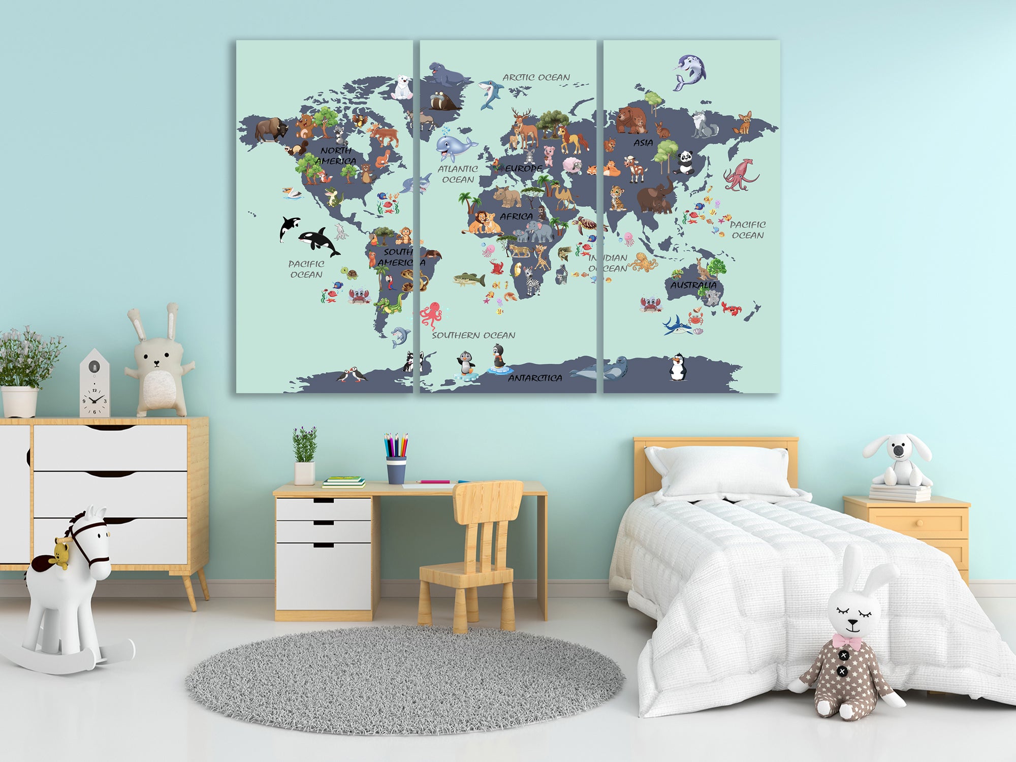 Дитяча мапа світу, друк на полотні