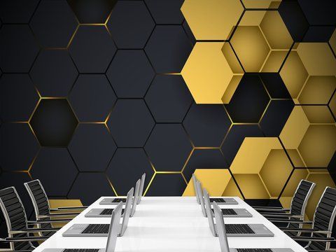 Флізелінові фотошпалери на стіну з малюнком, "Шестикутні чорно-жовті куби" для декору кімнат, спальні, залу SPF-073 фото