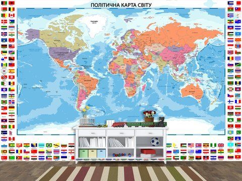 Фотошпалери політична карта світу з прапорами
