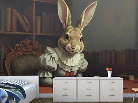 Фотошпалери самоклеюча плівка Oracal &laquo;Кроленя з книгою&raquo;, на стіну вінтажні VINT-001 фото