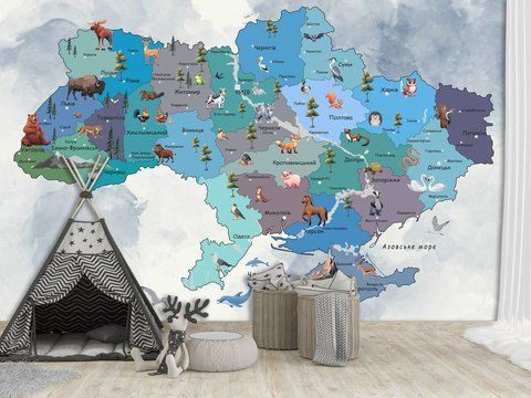 Дизайнерська самоклеюча плівка Oracal &laquo;Моя Україна&raquo; &mdash; пізнавальна мапа для маленьких дослідників 180*120 см WMK-014 фото