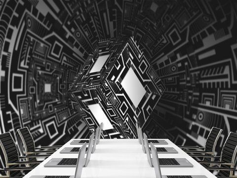 3D фотошпалери з неоновим геометричним кубом