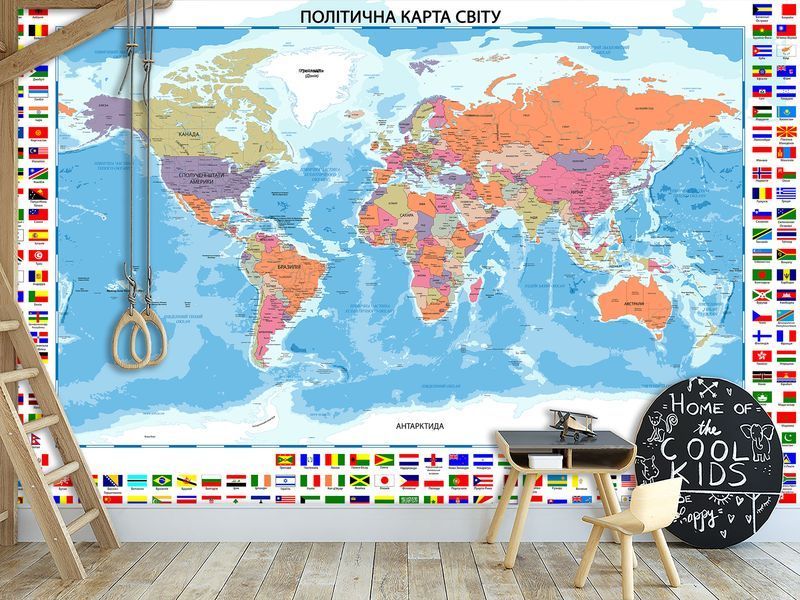 Фотошпалери &laquo;Політична карта світу&raquo; &mdash; якісний флізеліновий декор для дому та офісу 180*120 см S5KM-021 фото