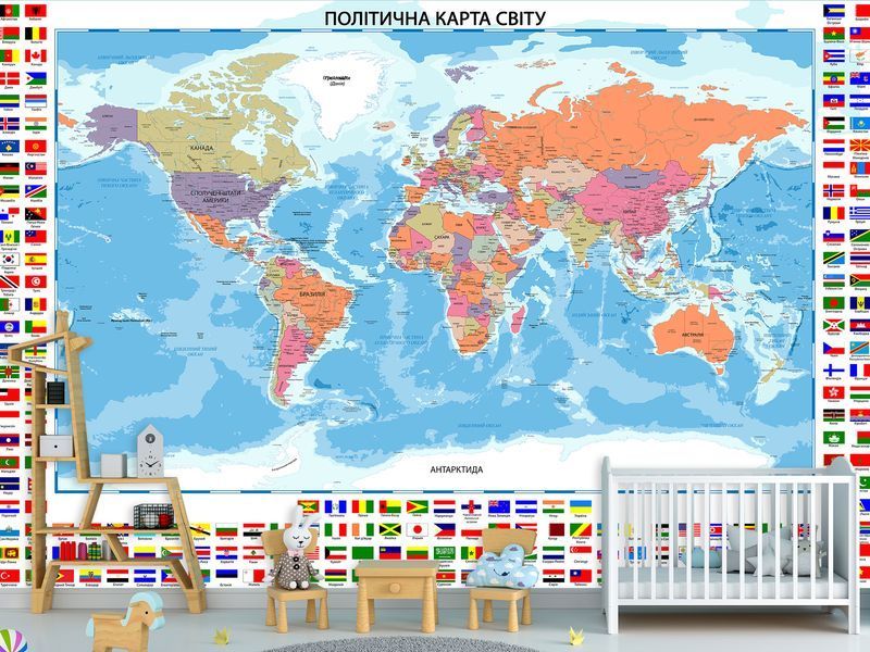 Фотошпалери &laquo;Політична карта світу&raquo; &mdash; якісний флізеліновий декор для дому та офісу 180*120 см S5KM-021 фото