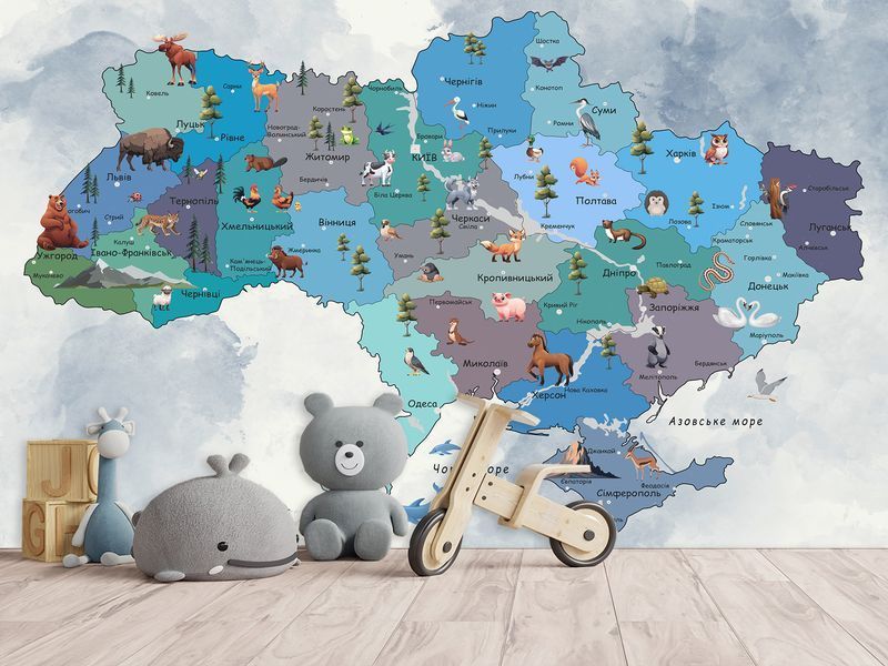 Дизайнерська самоклеюча плівка Oracal &laquo;Моя Україна&raquo; &mdash; пізнавальна мапа для маленьких дослідників 180*120 см WMK-014 фото