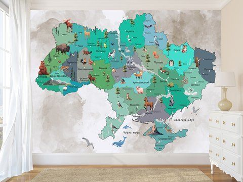Флізелінові фотошпалери &laquo;Дитяча мапа України&raquo; для дитячої кімнати, шпалери з малюнком для дитячої кімнати WMK-015/8 фото