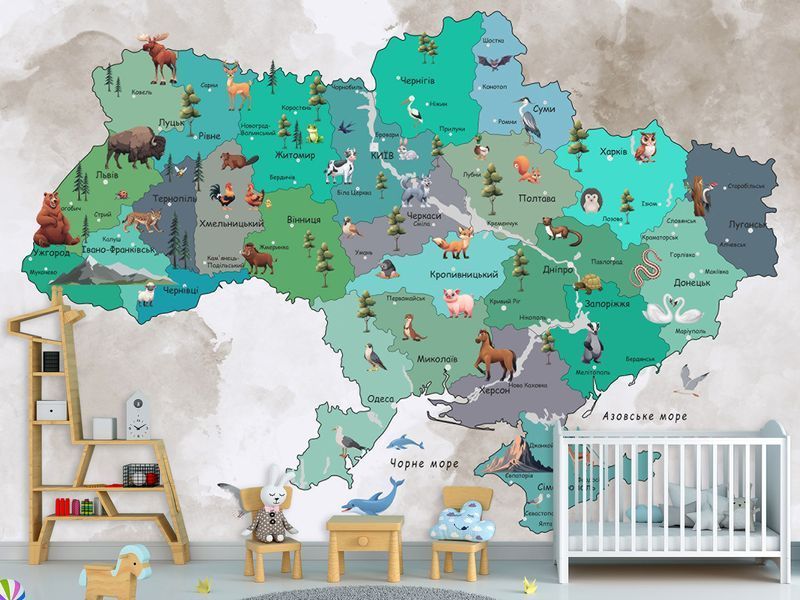 Флізелінові фотошпалери &laquo;Дитяча мапа України&raquo; для дитячої кімнати, шпалери з малюнком для дитячої кімнати WMK-015/8 фото