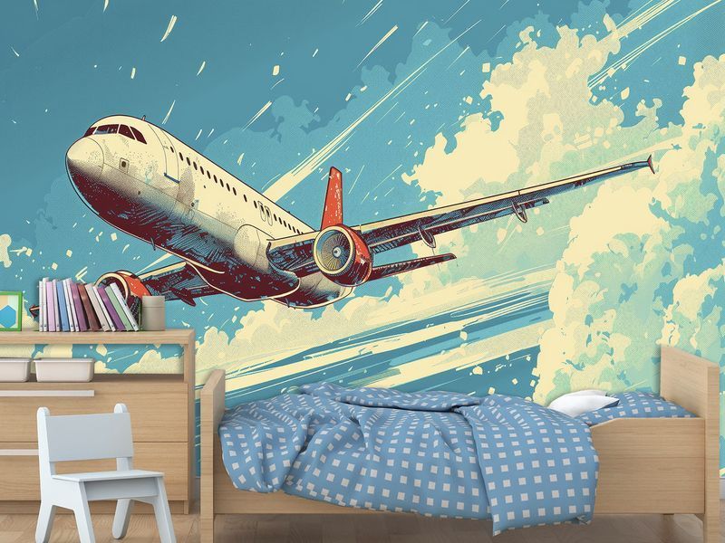 Флізелінові фотошпалери для декору вітальні, офісу постер "Літак у блакитному небі" S5CAR-028 фото
