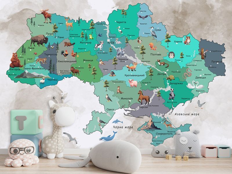 Флізелінові фотошпалери &laquo;Дитяча мапа України&raquo; для дитячої кімнати, шпалери з малюнком для дитячої кімнати WMK-015/8 фото