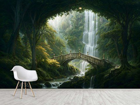 Самоклеючі плівка Oracal фотошпалери дизайн в дитячу, принт в ігрову кімнату "Міст у лісі ельфів" S5KID-077 фото