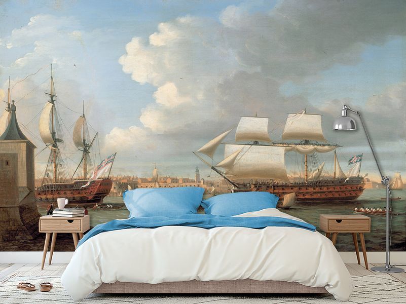 Фотошпалери флізелінові, вінтажний стиль для вітальні "Морський порт епохи вітрил" VINT-009 фото