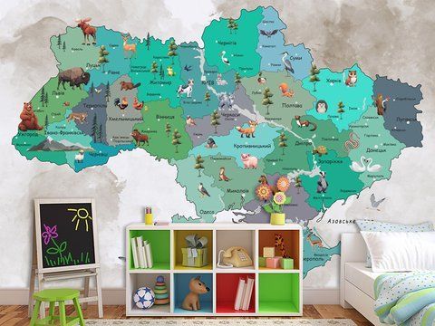 Фотошпалери &laquo;Маленький українець&raquo; &mdash; інтерактивна мапа на плівці Oracal 180*120 см WMK-015 фото