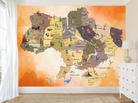 Флізелінові фотошпалери &laquo;Дитяча мапа України&raquo; для дитячої кімнати, шпалери з малюнком для дитячої кімнати WMK-016/8 фото