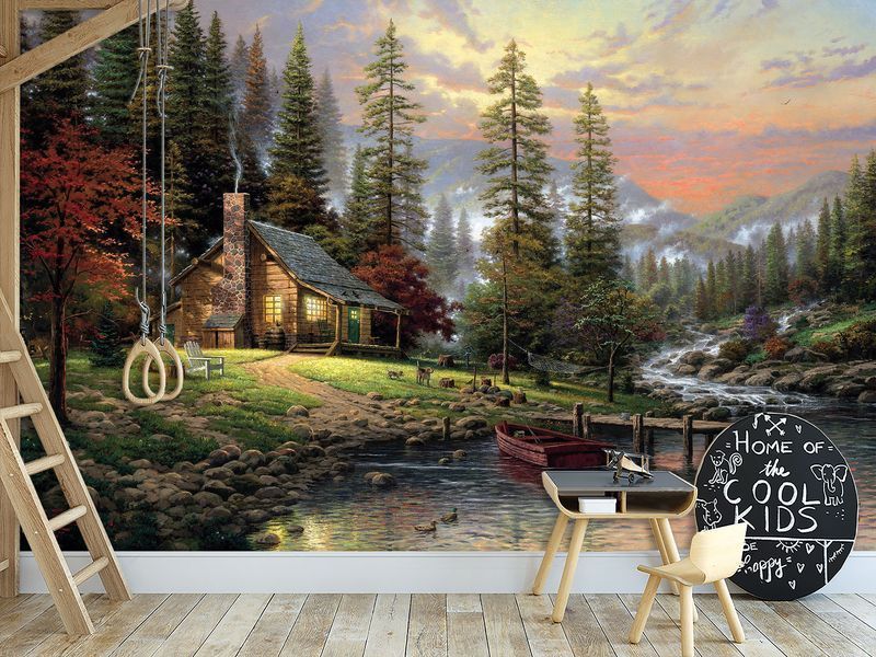 3D Фотошпалери &laquo;Вікенд у горах&raquo; &mdash; самоклеюча плівка Oracal  з лісовим будиночком, що розширює простір 180*120 см RPD-006 фото
