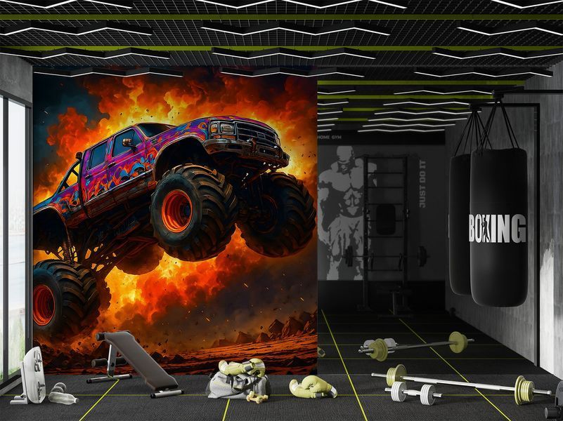 Флізелінові фотошпалери в зал, офіс, вітальню &laquo;Монстр-трак: полум'я небезпеки&raquo; S5CAR-035 фото