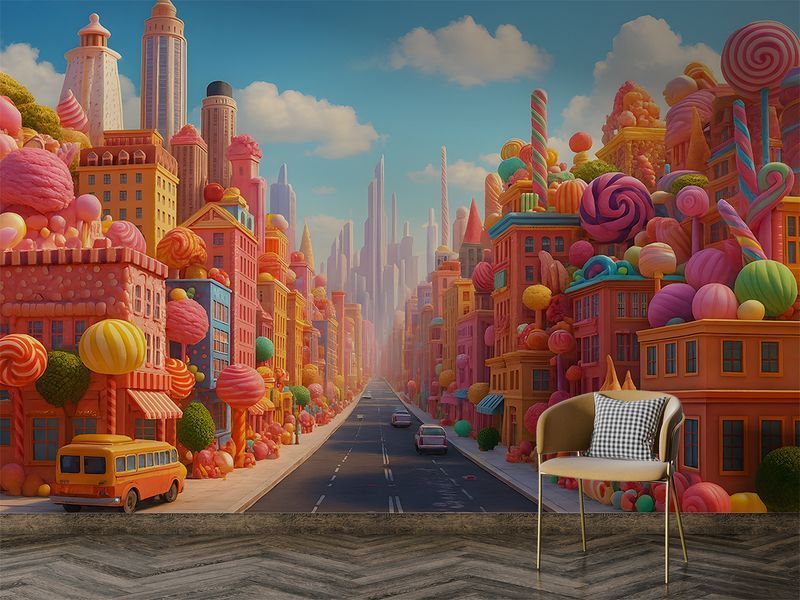 Еко-фотошпалери &laquo;Карамельний мегаполіс&raquo; &mdash; яскравий флізеліновий декор для дитячої кімнати 180*120 см S5KID-095 фото