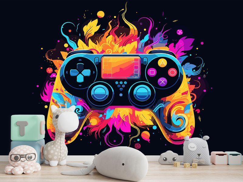 Арт-самоклейка &laquo;Neon Game&raquo; &mdash; стильний кольоровий геймпад для сучасного кібер-простору 180*120 см SPF-075 фото