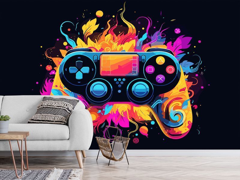 Арт-самоклейка &laquo;Neon Game&raquo; &mdash; стильний кольоровий геймпад для сучасного кібер-простору 180*120 см SPF-075 фото