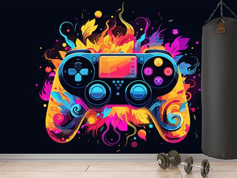 Арт-самоклейка &laquo;Neon Game&raquo; &mdash; стильний кольоровий геймпад для сучасного кібер-простору 180*120 см SPF-075 фото