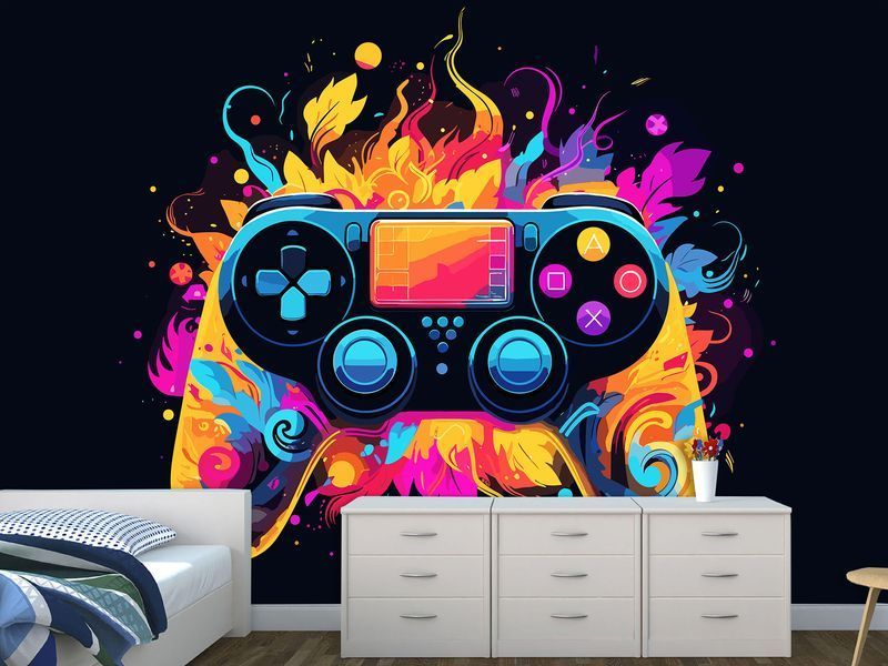 Арт-самоклейка &laquo;Neon Game&raquo; &mdash; стильний кольоровий геймпад для сучасного кібер-простору 180*120 см SPF-075 фото