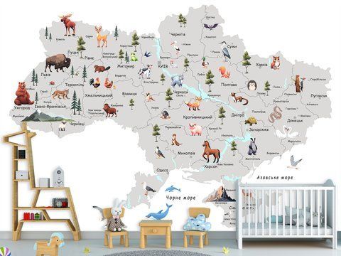 Самоклеючі фотошпалери &laquo;Мапа України для дітей&raquo; самоклеюча мапа на плівці Oracal 180*120 см WMK-012 фото