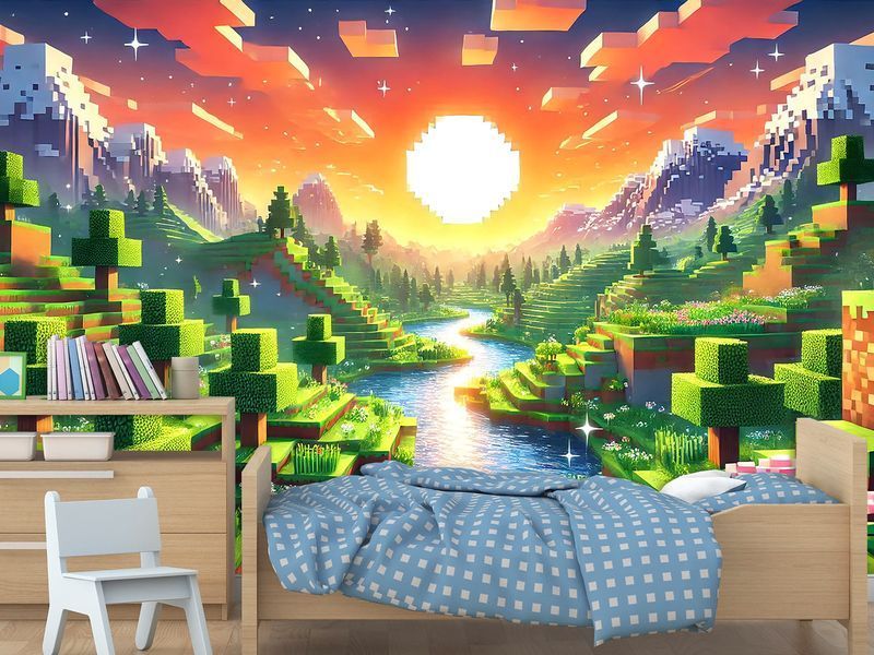 Флізелінові фотошпалери &laquo;Майнкрафт: Нескінченний світ&raquo; &mdash; яскравий кубічний всесвіт на всю стіну дитячої кімнати 180*120 см S5KID-044 фото