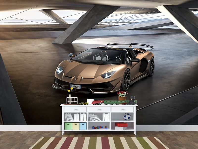 Фотошпалери 3д на стіну "Lamborghini Aventador Gold" флізелінові фотошпалери підлітку в спальню, кухню, зал S5CAR-018 фото