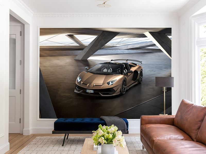 Фотошпалери 3д на стіну "Lamborghini Aventador Gold" флізелінові фотошпалери підлітку в спальню, кухню, зал S5CAR-018 фото