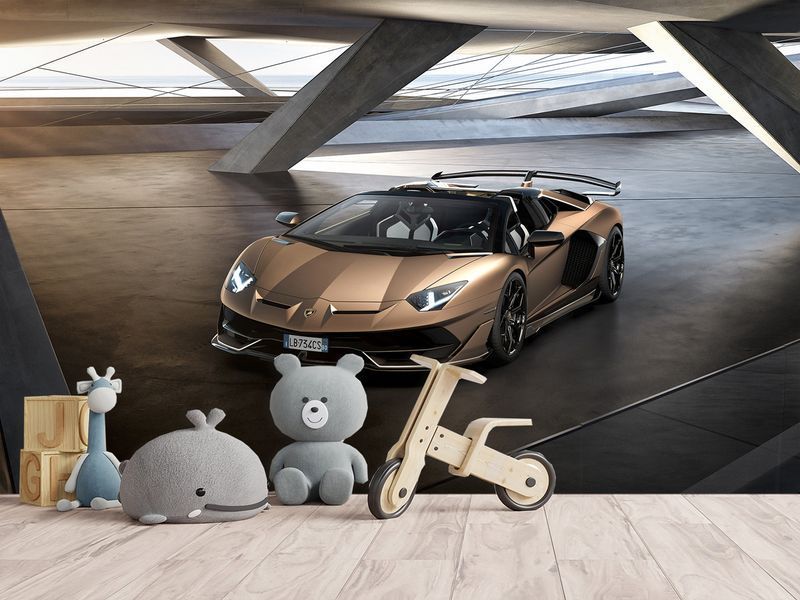 Фотошпалери 3д на стіну "Lamborghini Aventador Gold" флізелінові фотошпалери підлітку в спальню, кухню, зал S5CAR-018 фото