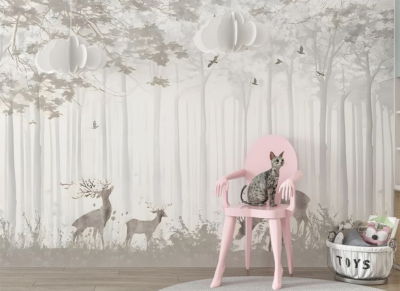 Самоклеючі плівка Oracal фотошпалери арт у натуралістичному стилі для дитячої "Сім'я оленів" S5KID-087 фото