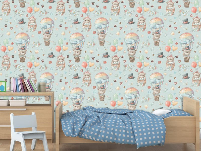 Фотошпалери &laquo;Ведмедики на кулях&raquo; &mdash; ніжний безшовний декор для затишної кімнати немовляти 180*120 см S5KID-032 фото